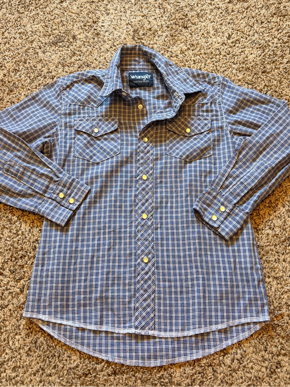 Vintage Wrangler Blue and White Plaid Western Pearl Snap Shirt